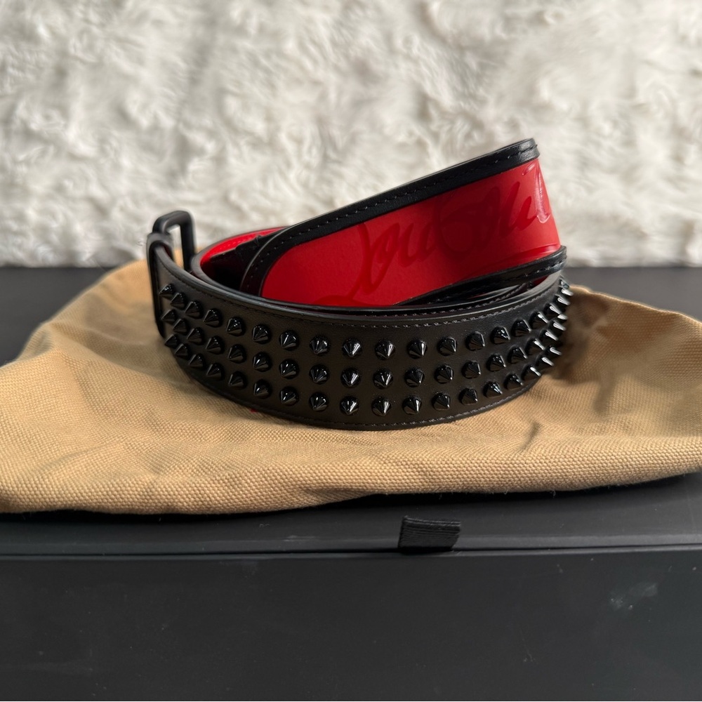 Christian Louboutin Men’s Loubi Sneaker Spiked Red and Black Belt